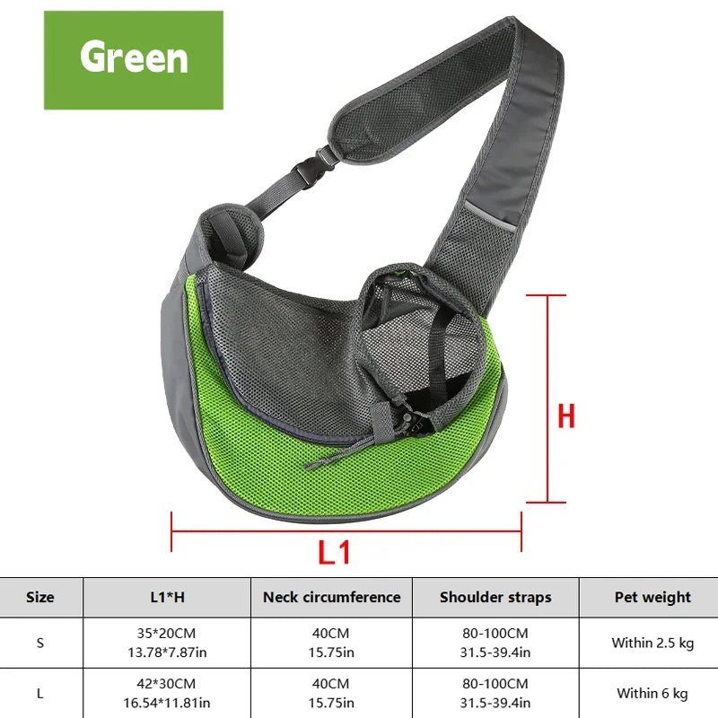Breathable Dog Sling Carrier Backpack – Hands-Free Crossbody Travel Bag - PeakPaws Co. green