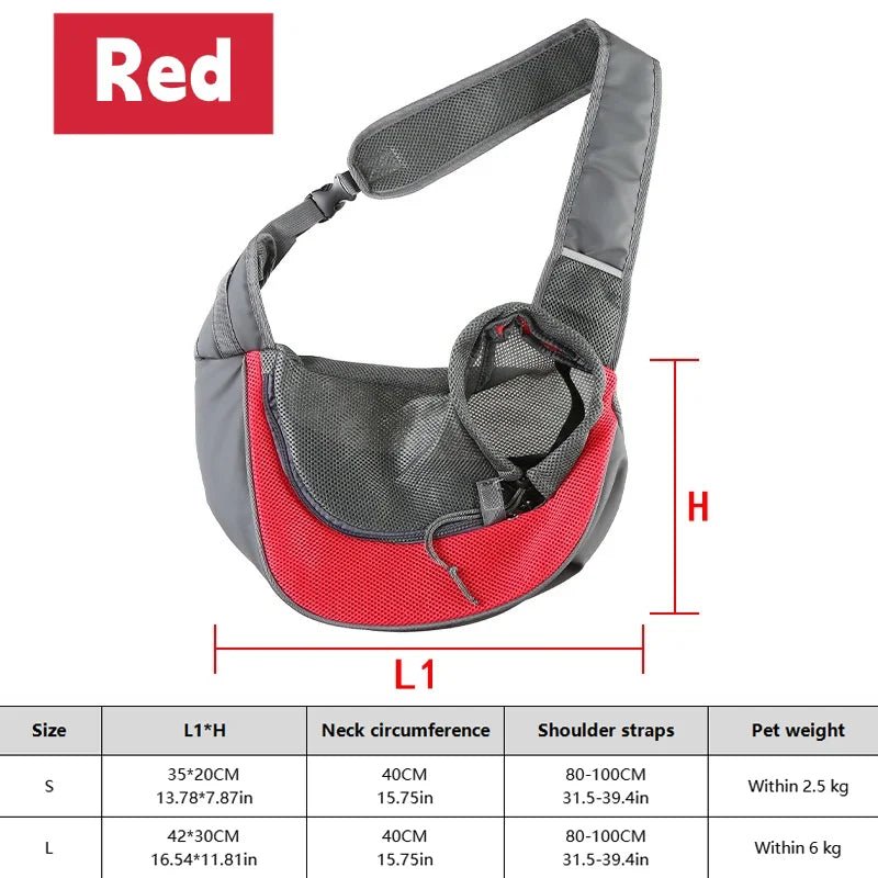 Breathable Dog Sling Carrier Backpack – Hands-Free Crossbody Travel Bag - PeakPaws Co. red