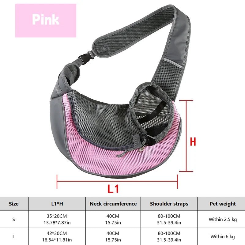 Breathable Dog Sling Carrier Backpack – Hands-Free Crossbody Travel Bag - PeakPaws Co. pink