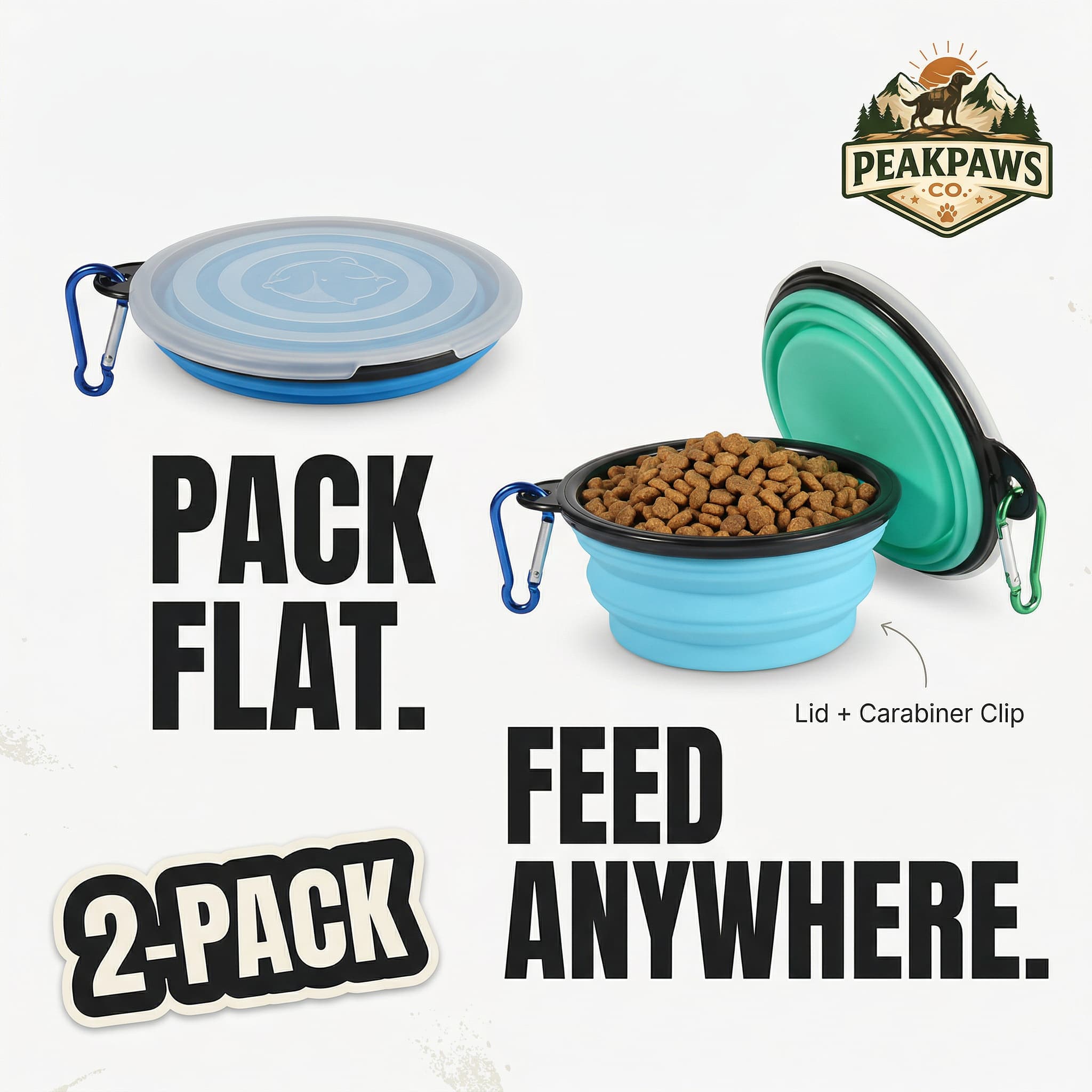 Collapsible Dog Bowls with Lid (2-Pack) – Portable Travel Food & Water Bowls - PeakPaws Co.