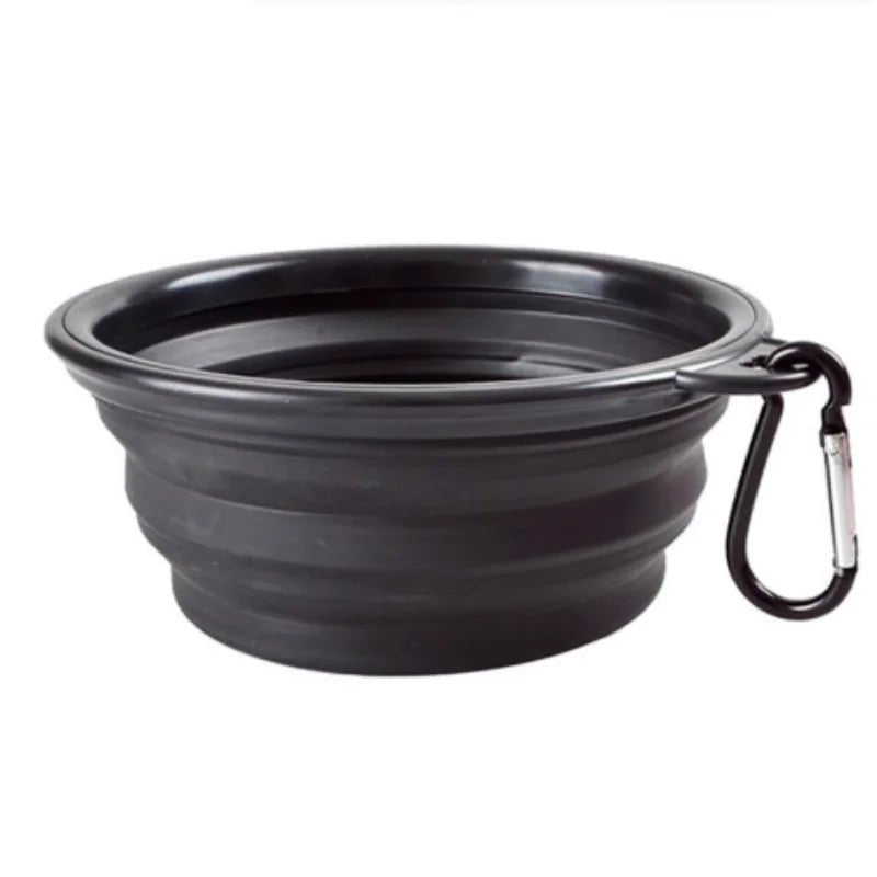 Black Collapsible Dog Travel Bowl – Portable Silicone Pet Food & Water Bowl 350ml–1000ml, 10 Colors - PeakPaws Co.