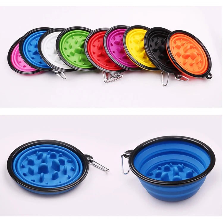 Collapsible Slow Feeder Dog Bowl – Portable Anti-Gulping Travel Bowl with Carabiner 350ml/1000ml - PeakPaws Co.