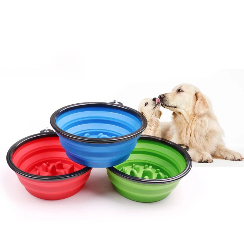 Collapsible Slow Feeder Dog Bowl – Portable Anti-Gulping Travel Bowl with Carabiner 350ml/1000ml - PeakPaws Co.