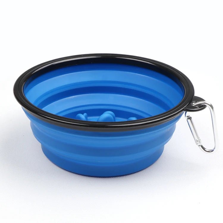 blue Collapsible Slow Feeder Dog Bowl – Portable Anti-Gulping Travel Bowl with Carabiner 350ml/1000ml - PeakPaws Co.