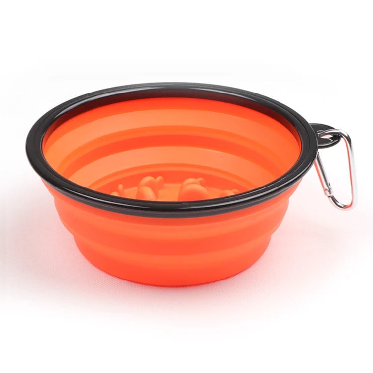 orange Collapsible Slow Feeder Dog Bowl – Portable Anti-Gulping Travel Bowl with Carabiner 350ml/1000ml - PeakPaws Co.