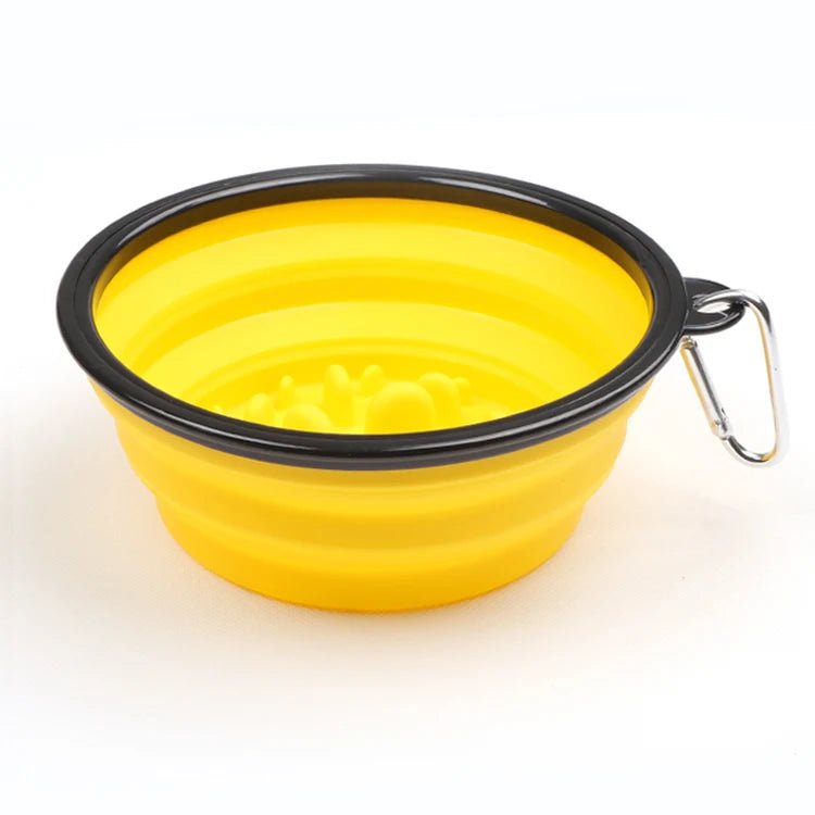 yellow Collapsible Slow Feeder Dog Bowl – Portable Anti-Gulping Travel Bowl with Carabiner 350ml/1000ml - PeakPaws Co.