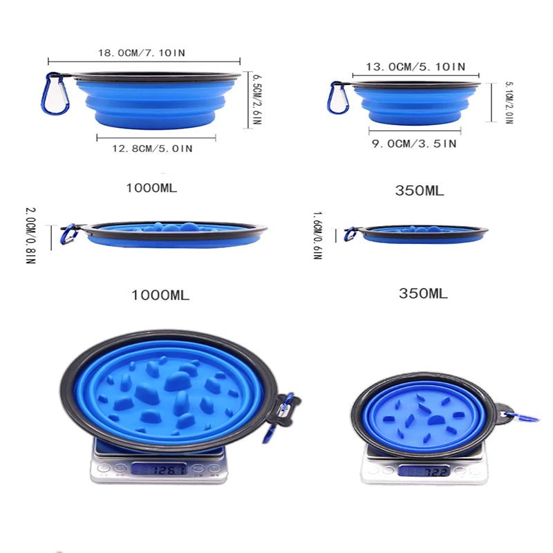 Collapsible Slow Feeder Dog Bowl – Portable Anti-Gulping Travel Bowl with Carabiner 350ml/1000ml - PeakPaws Co.