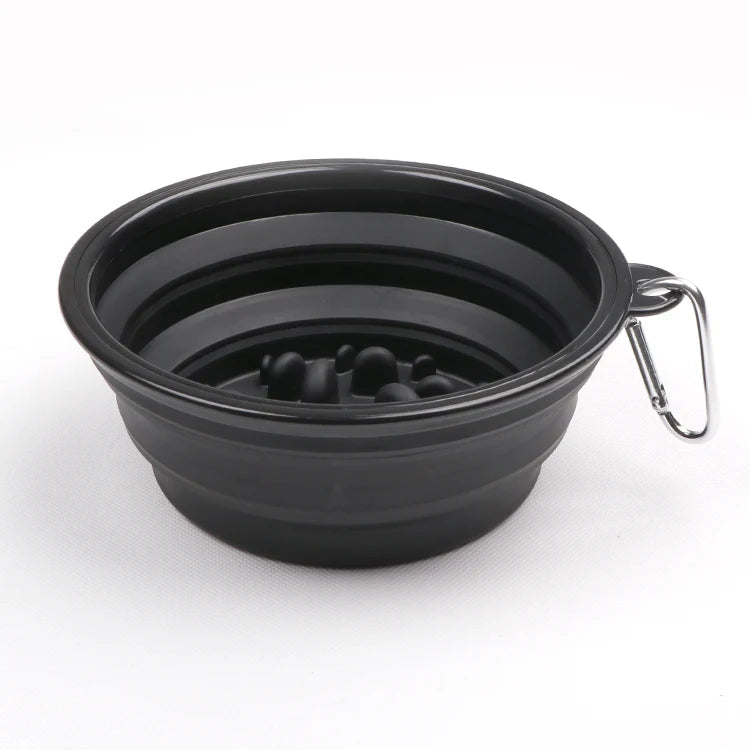 black Collapsible Slow Feeder Dog Bowl – Portable Anti-Gulping Travel Bowl with Carabiner 350ml/1000ml - PeakPaws Co.
