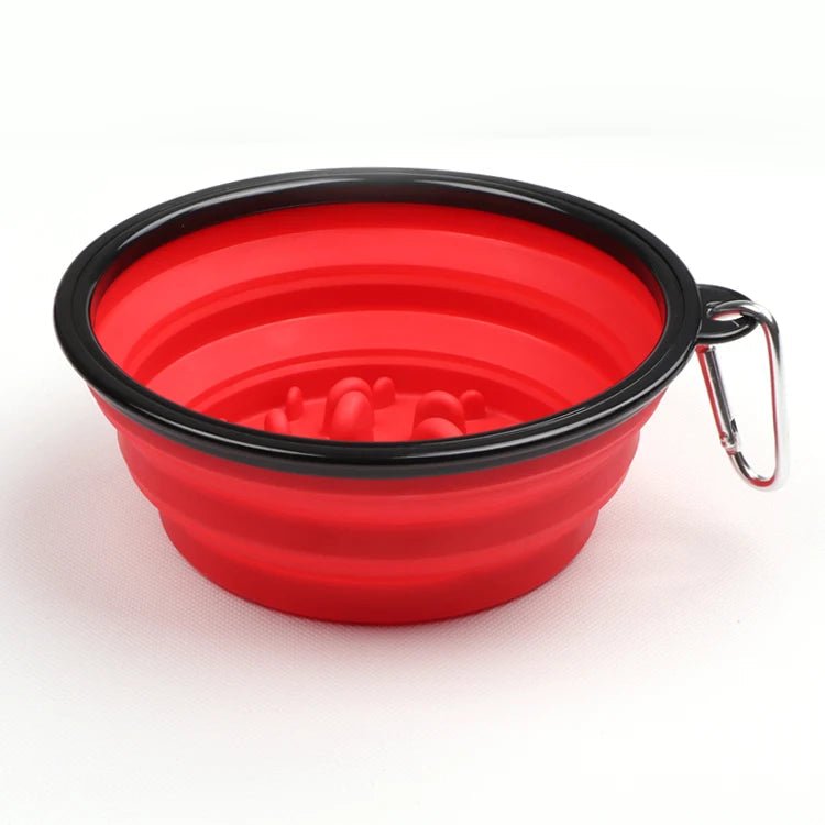 red Collapsible Slow Feeder Dog Bowl – Portable Anti-Gulping Travel Bowl with Carabiner 350ml/1000ml - PeakPaws Co.