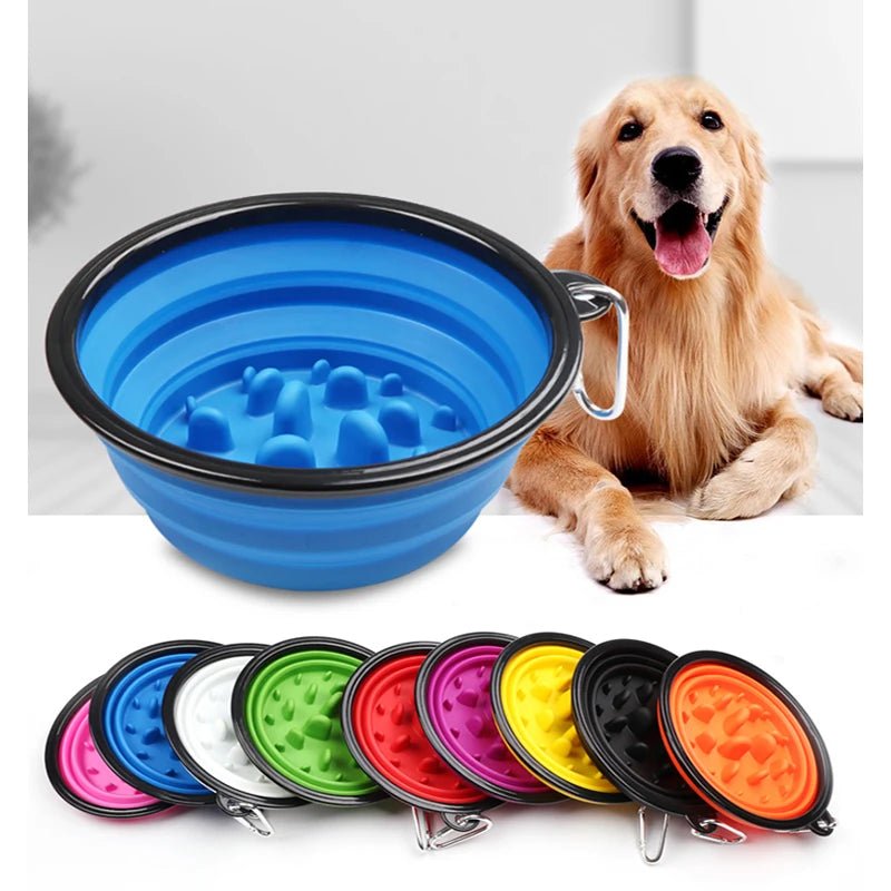 Collapsible Slow Feeder Dog Bowl – Portable Anti-Gulping Travel Bowl with Carabiner 350ml/1000ml - PeakPaws Co.