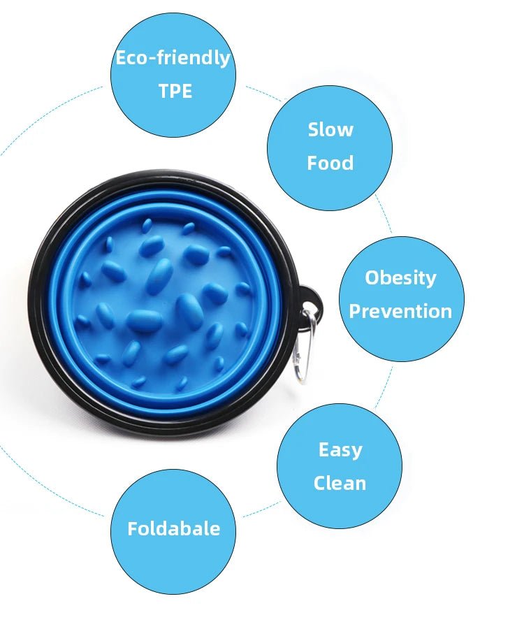 Collapsible Slow Feeder Dog Bowl – Portable Anti-Gulping Travel Bowl with Carabiner 350ml/1000ml - PeakPaws Co.