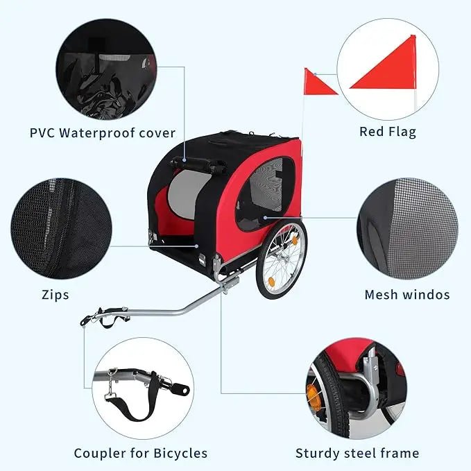 Dog Bike Trailer Carrier – Foldable Pet Bicycle Cart with Reflectors & Weatherproof Design - PeakPaws Co.