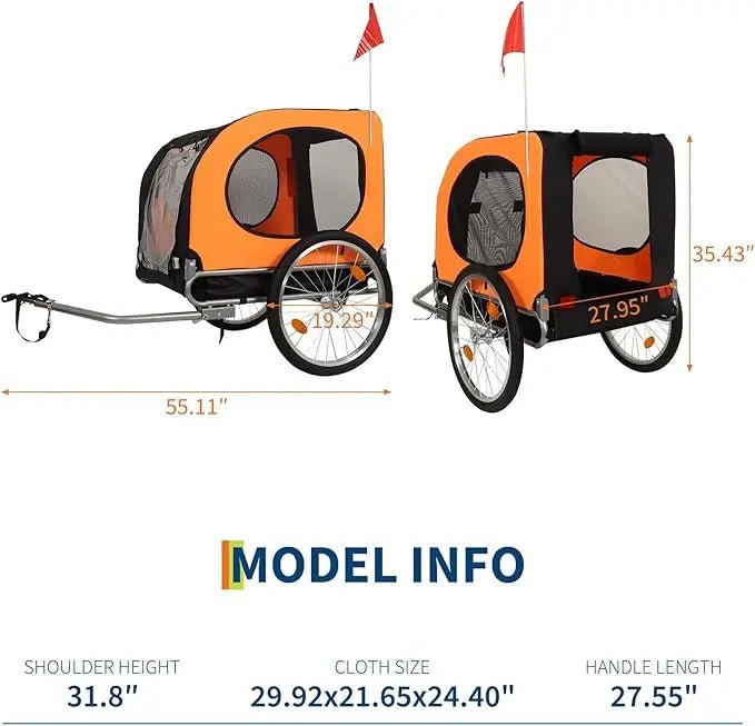 Size Chart for Dog Bike Trailer Carrier – Foldable Pet Bicycle Cart with Reflectors & Weatherproof Design - PeakPaws Co.