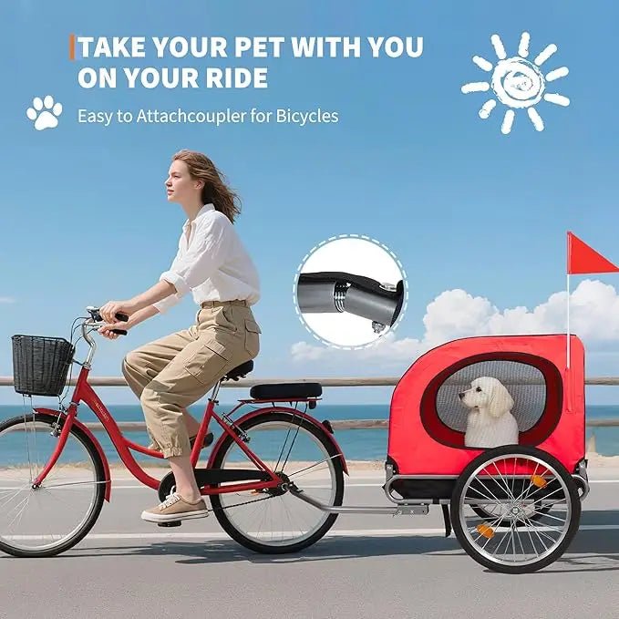 Dog Bike Trailer Carrier – Foldable Pet Bicycle Cart with Reflectors & Weatherproof Design - PeakPaws Co.
