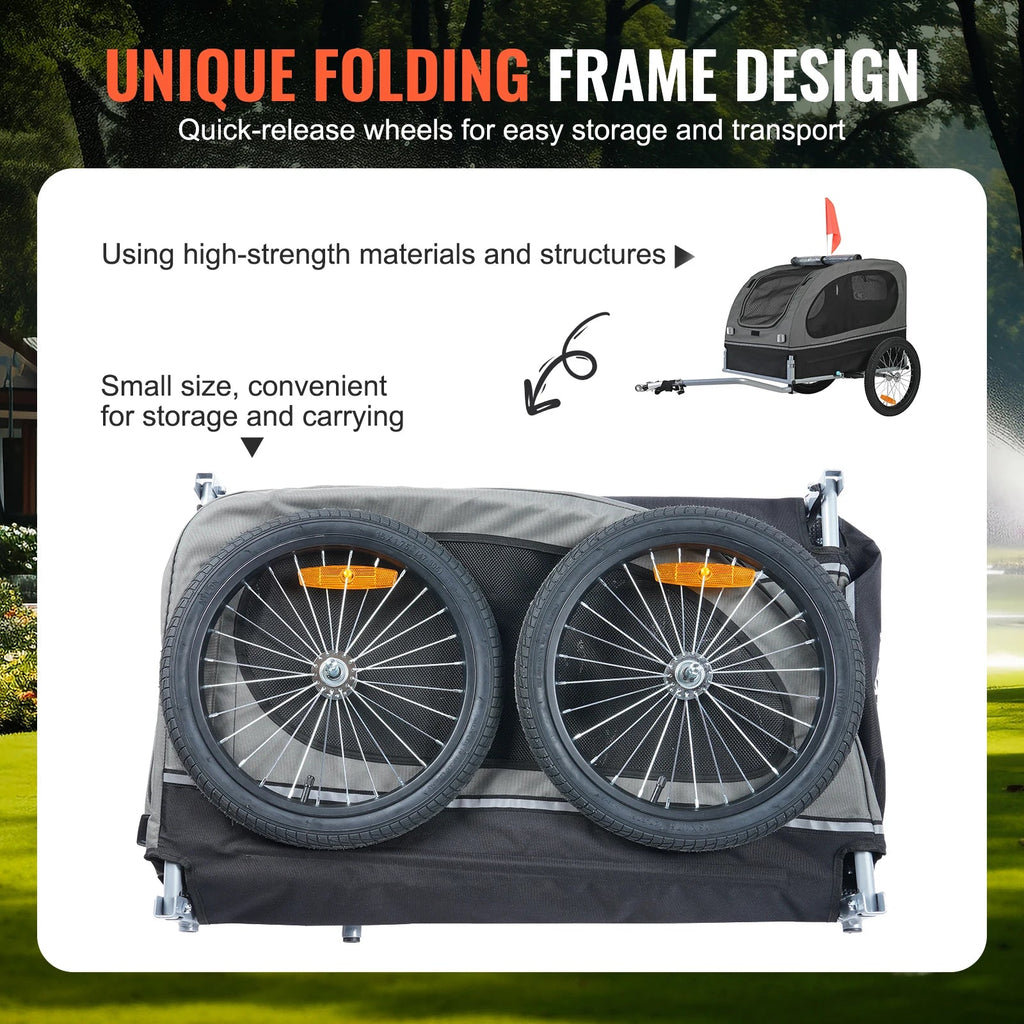 Dog Bike Trailer Carrier – Foldable Pet Bicycle Cart with Reflectors & Weatherproof Design - PeakPaws Co.