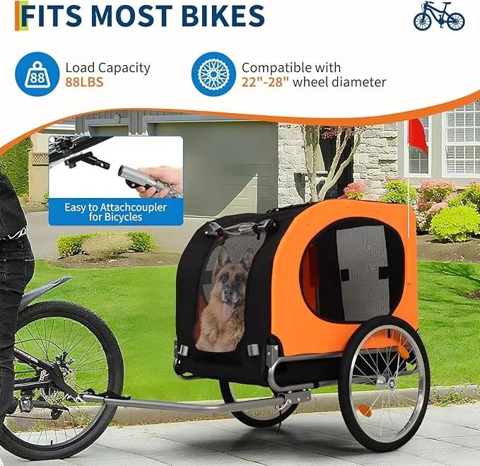 Dog Bike Trailer Carrier – Foldable Pet Bicycle Cart with Reflectors & Weatherproof Design - PeakPaws Co.