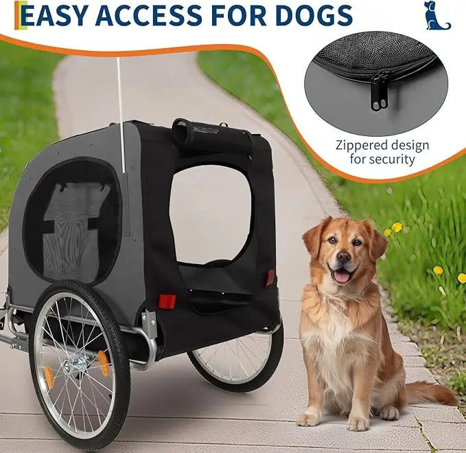 Dog Bike Trailer Carrier – Foldable Pet Bicycle Cart with Reflectors & Weatherproof Design - PeakPaws Co.