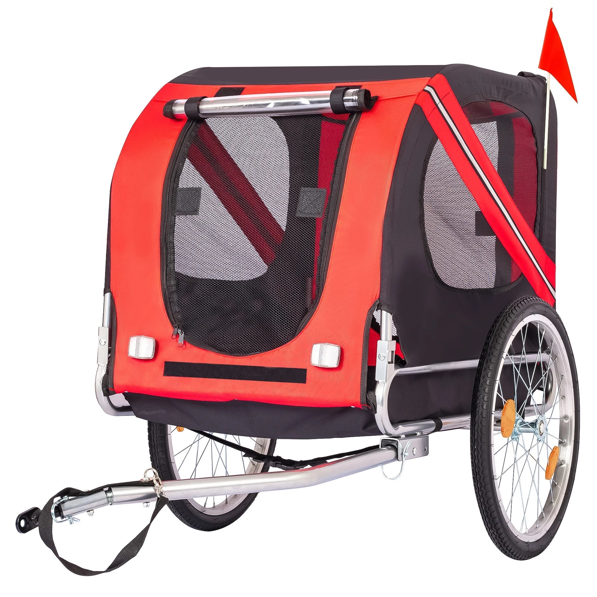 red Dog Bike Trailer Carrier – Foldable Pet Bicycle Cart with Reflectors & Weatherproof Design - PeakPaws Co.