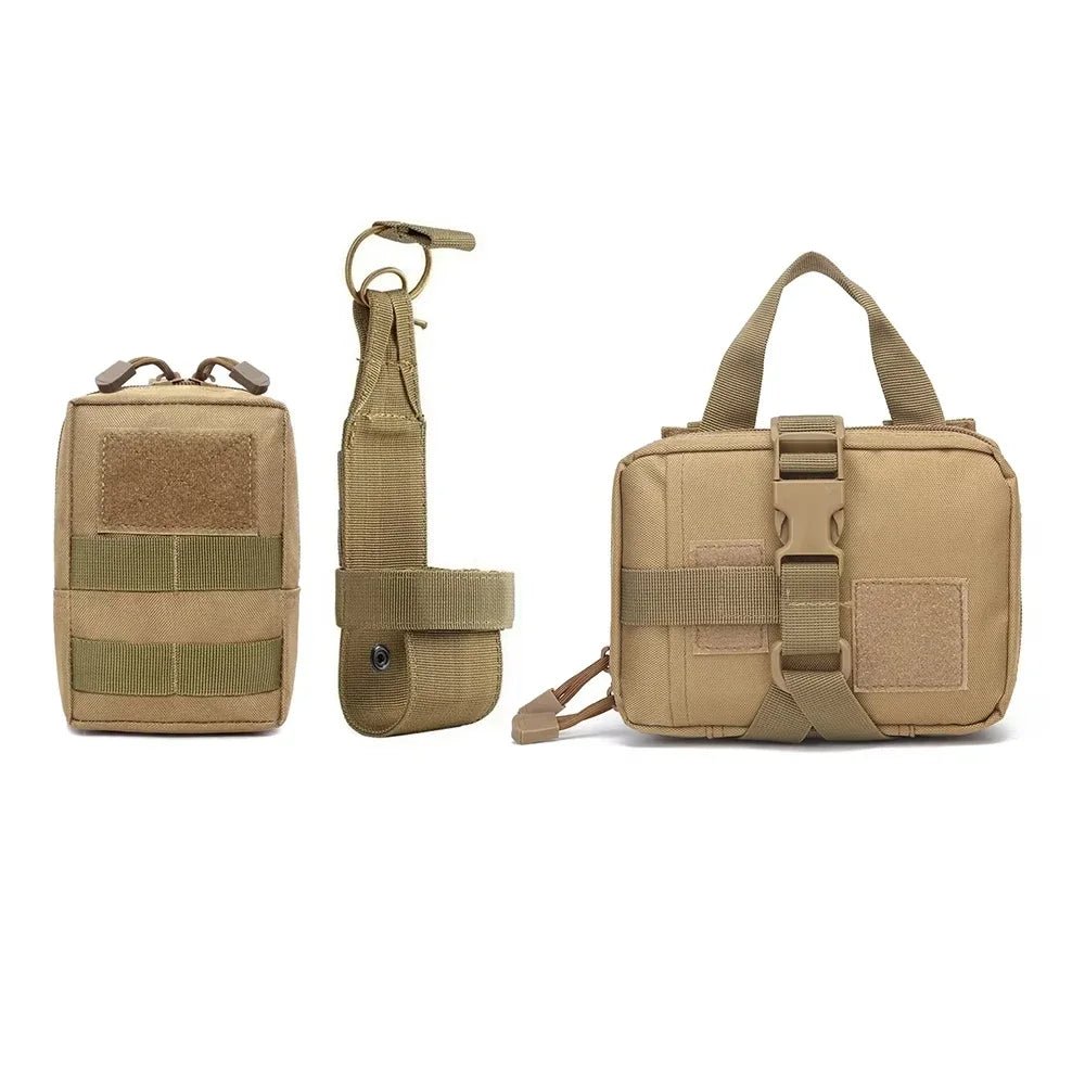 brown khaki Dog Tactical MOLLE Pouch Set (3PCS) – Harness-Mounted Storage Bags for Hiking, Camping & Training (4 Colors)