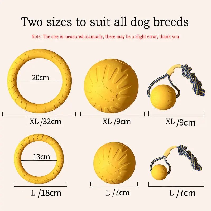 Dog Toy Set (4-Pack) – EVA Durable Fetch, Tug & Chew Toys for Outdoor Play (Disc, Ball, Rope, Ring – L/XL) - PeakPaws Co.