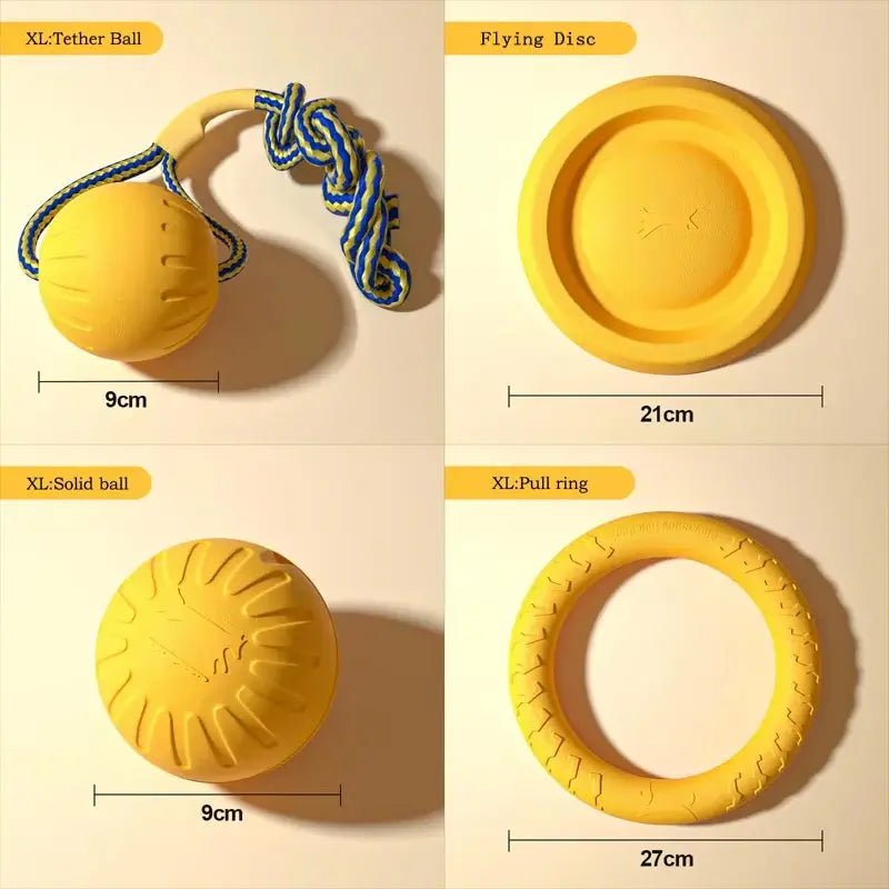 Dog Toy Set (4-Pack) – EVA Durable Fetch, Tug & Chew Toys for Outdoor Play (Disc, Ball, Rope, Ring – L/XL) - PeakPaws Co.