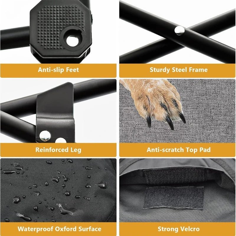 Elevated Dog Camping Bed – Foldable Raised Pet Cot with Waterproof Cushion - PeakPaws Co.