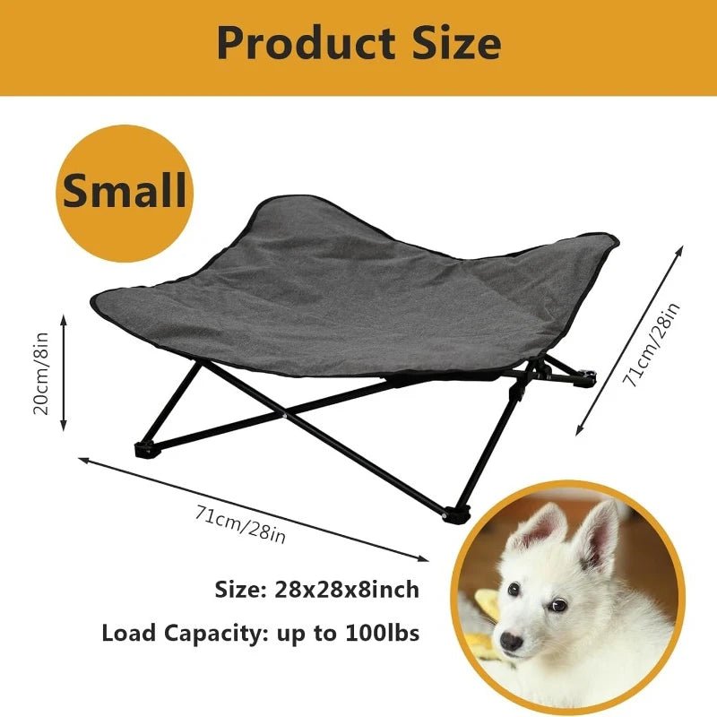 gray Elevated Dog Camping Bed – Foldable Raised Pet Cot with Waterproof Cushion - PeakPaws Co.