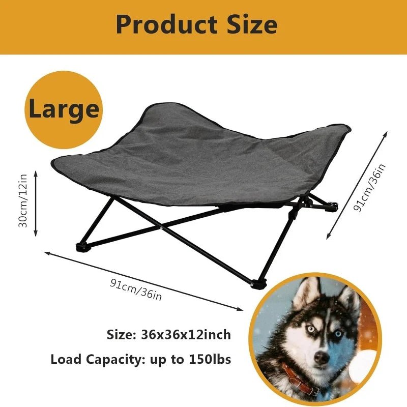 gray Elevated Dog Camping Bed – Foldable Raised Pet Cot with Waterproof Cushion - PeakPaws Co.