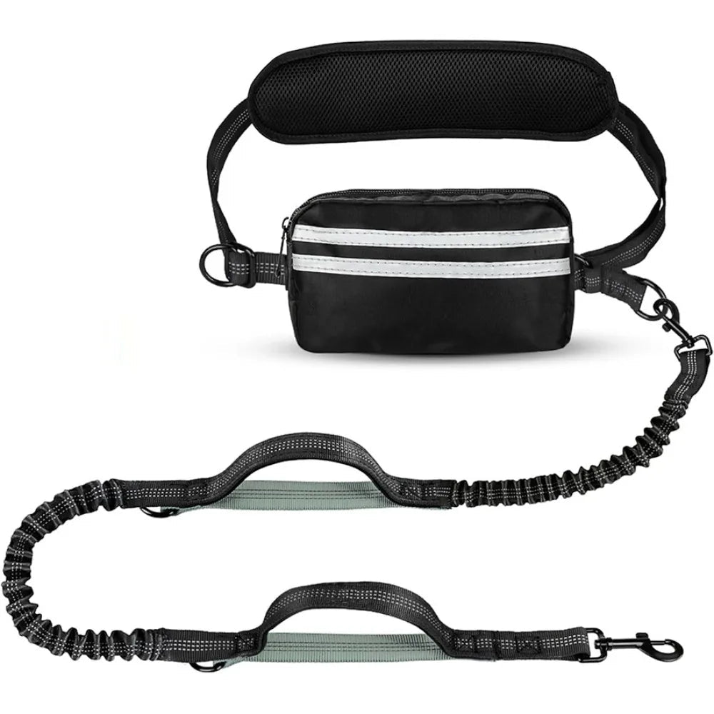 Hands-Free Dog Waist Leash with Reflective Strip & Zipper Pouch | Adjustable Belt, Dual or Single Bungee - PeakPaws Co.