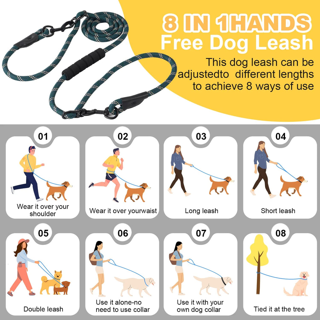 Hands-Free Heavy Duty 7.5 Ft. Dog Leash – Convertible Crossbody & Waist Leash for 1 or 2 Dogs - PeakPaws Co.