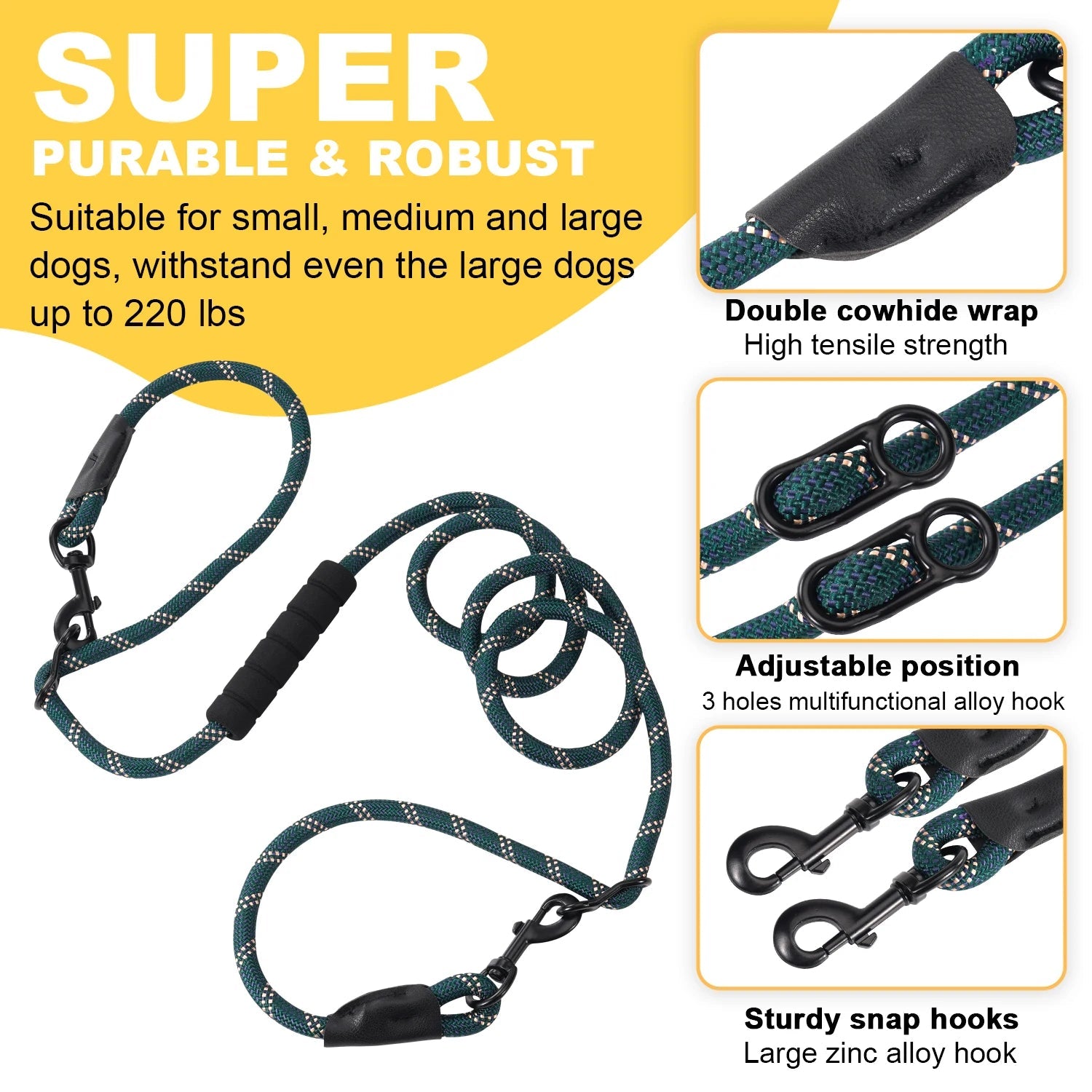 Hands-Free Heavy Duty 7.5 Ft. Dog Leash – Convertible Crossbody & Waist Leash for 1 or 2 Dogs - PeakPaws Co.