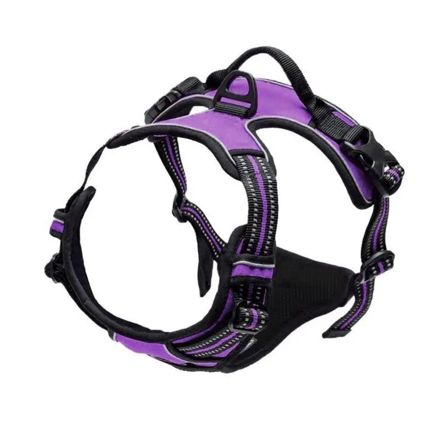 purple Heavy Duty Reflective Dog Harness with No-Pull Front Clip & Handle - PeakPaws Co.