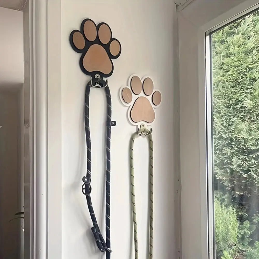 Paw Print Wooden Dog Leash Holder Wall Hook | Rustic Wood Organizer for Leashes, Collars & Gear - PeakPaws Co.