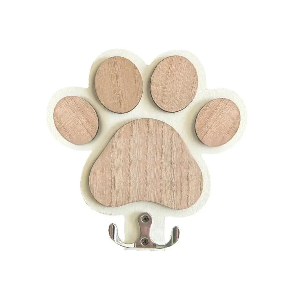 Paw Print Wooden Dog Leash Holder Wall Hook | Rustic Wood Organizer for Leashes, Collars & Gear - White