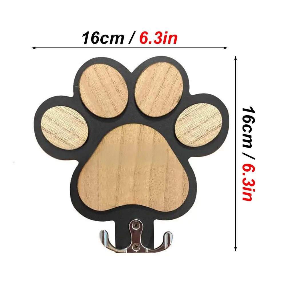 Paw Print Wooden Dog Leash Holder Wall Hook | Rustic Wood Organizer for Leashes, Collars & Gear - Size Chart