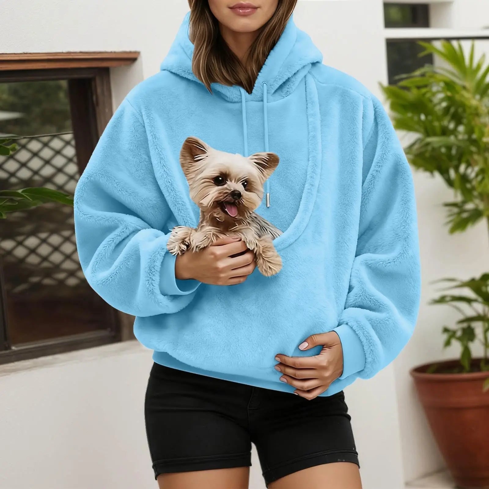 blue Pet Carrier Hoodie with Front Pouch – Hands-Free Dog Sweatshirt (S–2XL) - PeakPaws Co.