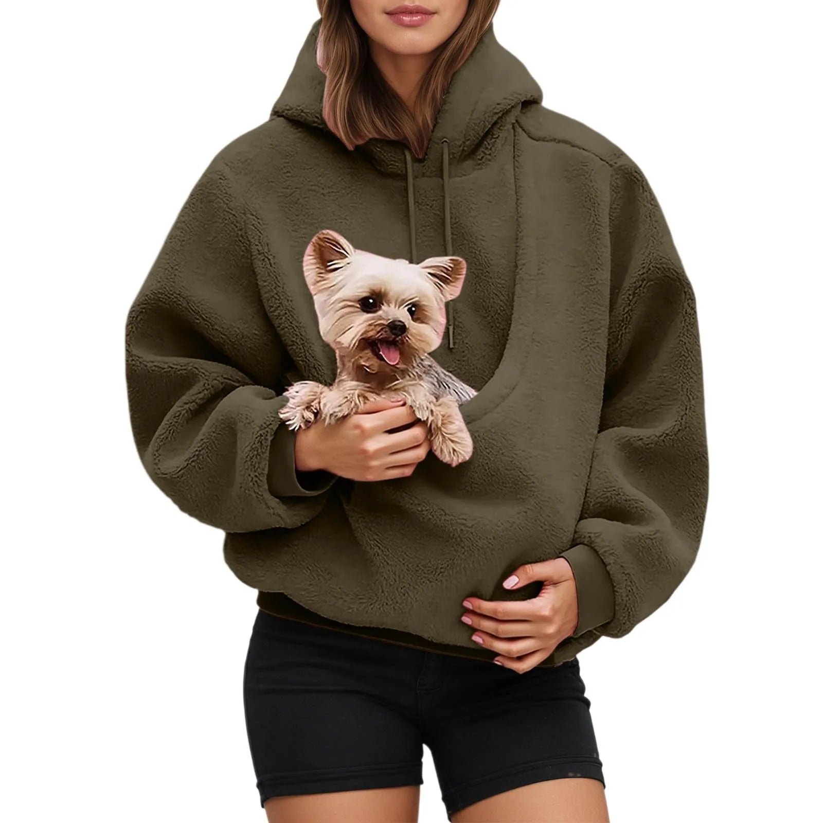 green Pet Carrier Hoodie with Front Pouch – Hands-Free Dog Sweatshirt (S–2XL) - PeakPaws Co.