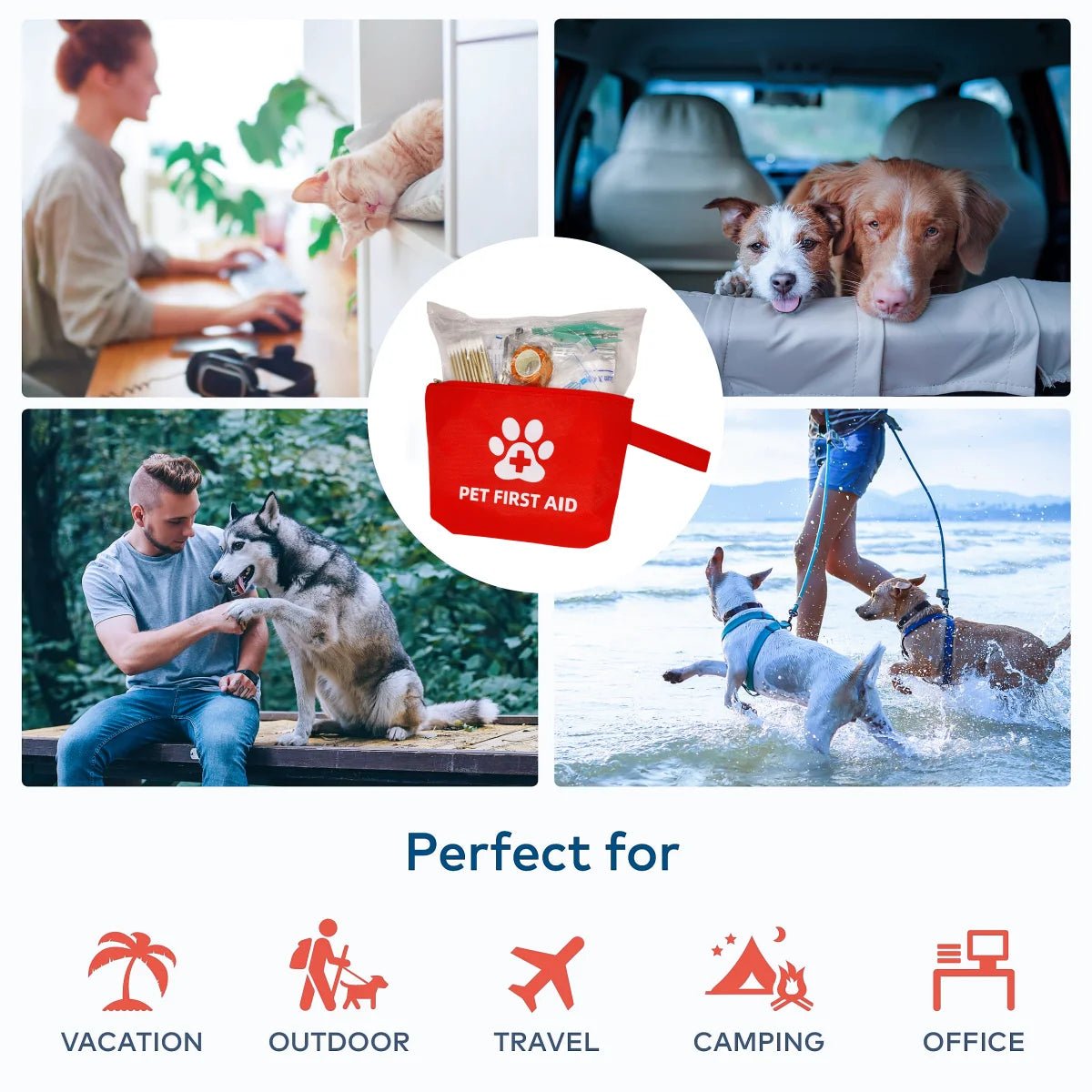 Pet First Aid Kit (58PCS) – Waterproof Reflective Dog Emergency Travel Kit for Hiking, Camping & Outdoor Safety