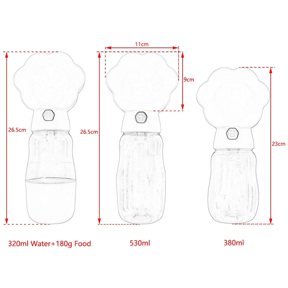 Size Chart for Portable Dog Water Bottle with Food Container – Leakproof Travel Dog Bottle - PeakPaws Co.