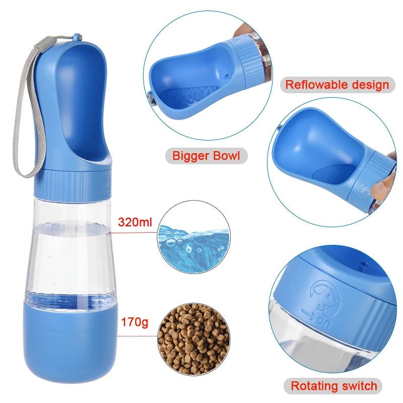 Portable Dog Water Bottle with Food Container / Leakproof Travel Dog Bottle - PeakPaws Co.