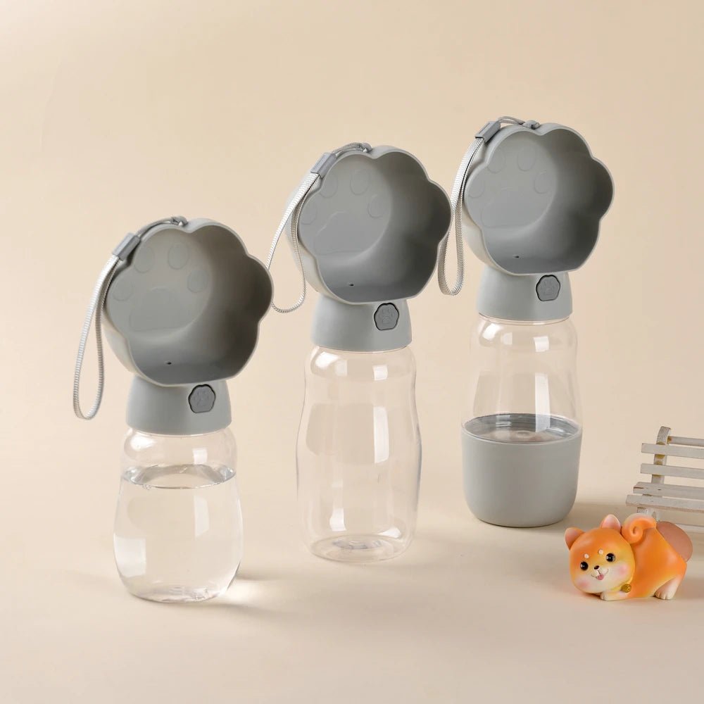 Gray Portable Dog Water Bottle with Food Container – Leakproof Travel Dog Bottle - PeakPaws Co.