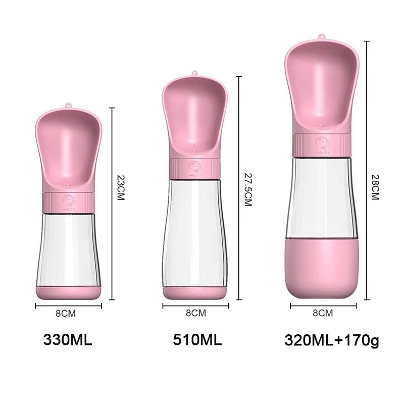 Size Chart for Portable Dog Water Bottle with Food Container / Leakproof Travel Dog Bottle - PeakPaws Co.