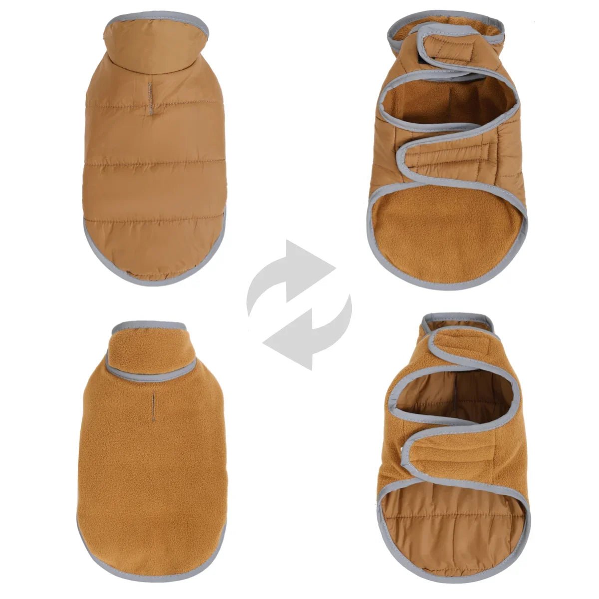 brown Reversible Waterproof Dog Coat with Fleece Lining – Warm Reflective Winter Jacket - PeakPaws Co.