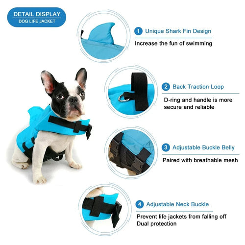 Shark Fin Dog Life Jacket – Enhanced Buoyancy Swim Vest with Rescue Handle for Beach, Boating & Water Adventures (XS–XXL)