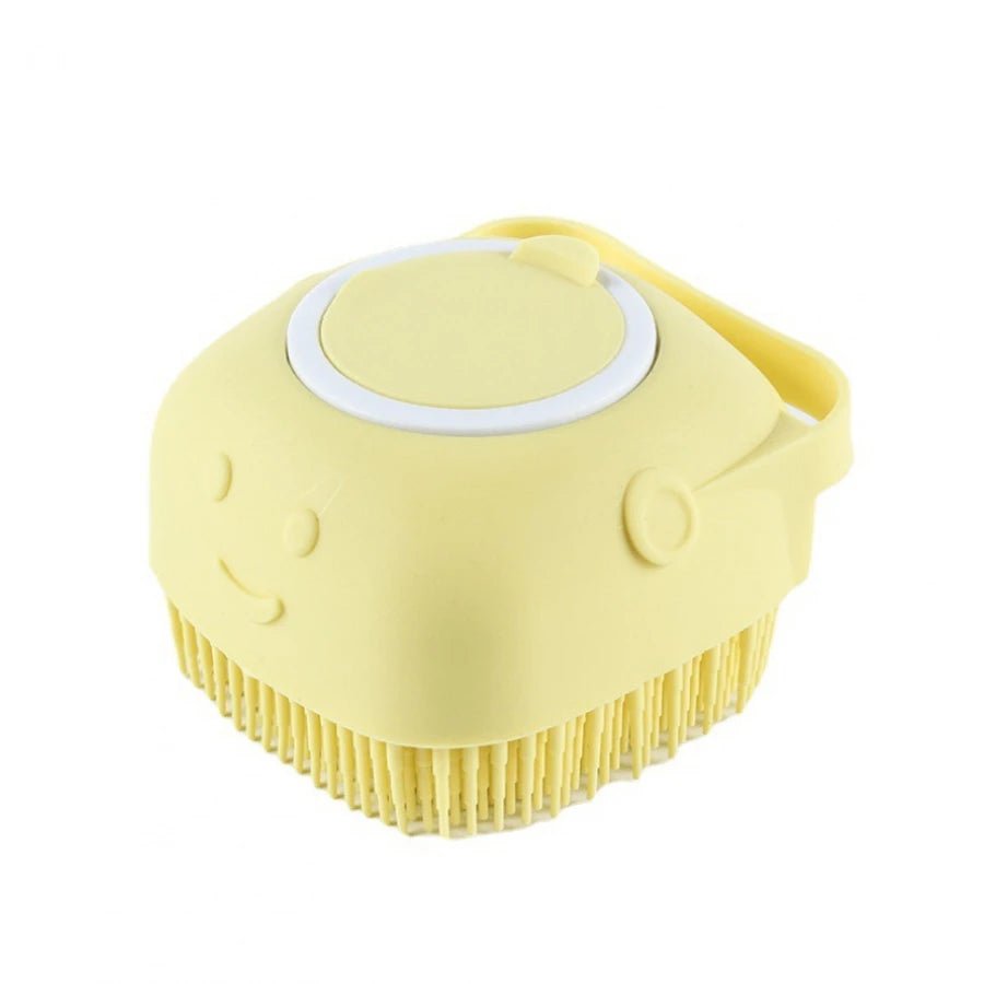 Soft Dog Bath Brush with Shampoo Dispenser - PeakPaws Co. yellow