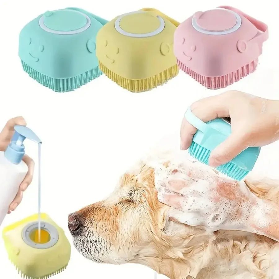 Soft Dog Bath Brush with Shampoo Dispenser - PeakPaws Co.