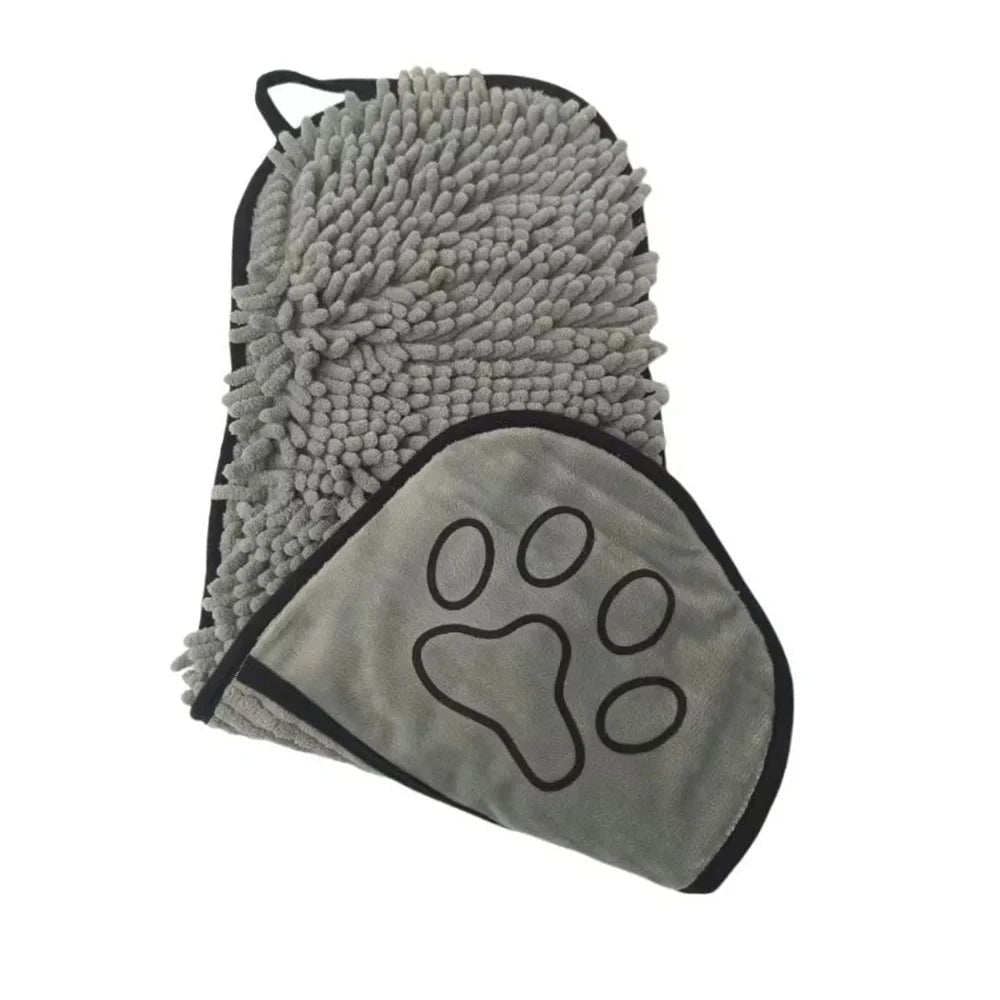 gray Super Absorbent Dog Towel with Hand Pockets – Quick-Dry Chenille Pet Bath Towel - PeakPaws Co.