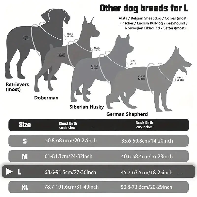 Tactical Adjustable Dog Harness Size Chart - PeakPaws Co.
