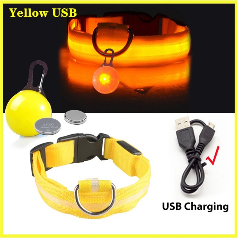 USB Rechargeable LED Waterproof Dog Collar with Detachable Light - PeakPaws Co. yellow