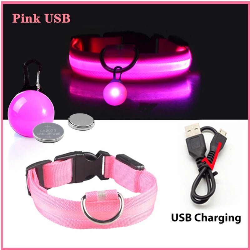 USB Rechargeable LED Waterproof Dog Collar with Detachable Light - PeakPaws Co. pink